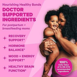 Pink Stork Total Postnatal Vitamins for Women with DHA, Iron, Folate, and Vitamin B12, Postpartum Recovery Essentials, Daily Postnatal Supplement for Breastfeeding Moms, 60 Capsules, 1 Month Supply