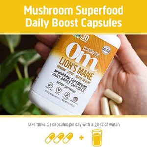 Om Mushroom Superfood Lion's Mane Mushroom Capsules Superfood Supplement, 90 Count, 30 Day Supply, Fruit Body and Mycelium Nootropic for Memory, Focus, Nerve Health and Immune Support