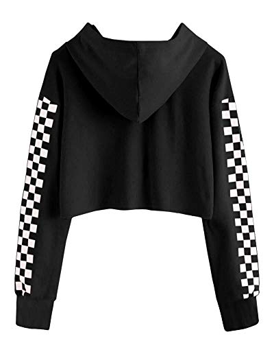 Imily Bela Kids Crop Tops Girls Hoodies Cute Plaid Long Sleeve Fashion Sweatshirts Black