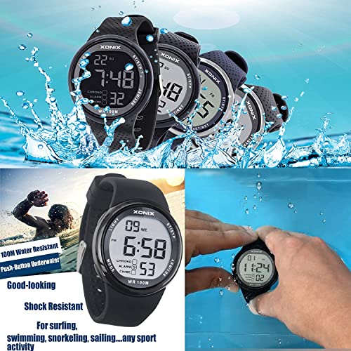 TOMORO Men's Unisex 100M Waterproof Large Digits Digital Casual Women Big Boys Outdoor Stopwatch Countdown Chronograph Luminous Sport Dive Watch (Push-Button Underwater)