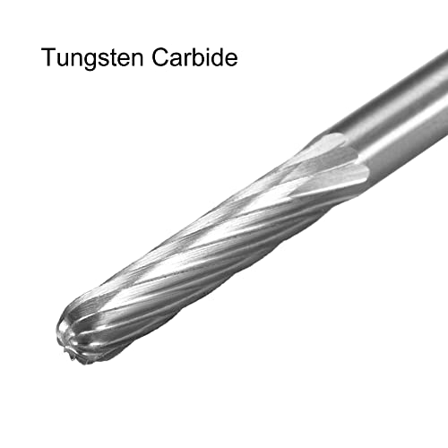 uxcell Tungsten Carbide Rotary Files 1/8" Shank, Single Cut Cylindrical Radius End Rotary Burrs Tool 3mm Dia, for Die Grinder Drill Bit Alloy Steel Hard Metal Carving Polishing, 2pcs