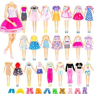 doll clothes and accessories 2023 - 20 fashion cute in set for dolls, 10 sets fashion outfit include 5 dresses, 5 top 5 pants and 10 different stylish shoes