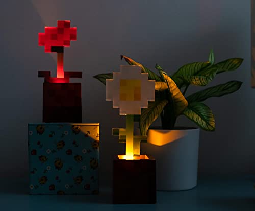 Minecraft Daisy and Poppy Flower Pot Mood Lights, Set of 2 | Nightstand Table Lamp with LED Light for Bedroom, Desk, Living Room | Home Decor Room Essentials | Video Game Gifts And Collectibles