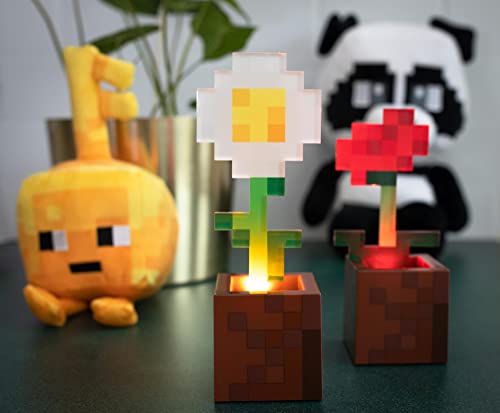 Minecraft Daisy and Poppy Flower Pot Mood Lights, Set of 2 | Nightstand Table Lamp with LED Light for Bedroom, Desk, Living Room | Home Decor Room Essentials | Video Game Gifts And Collectibles