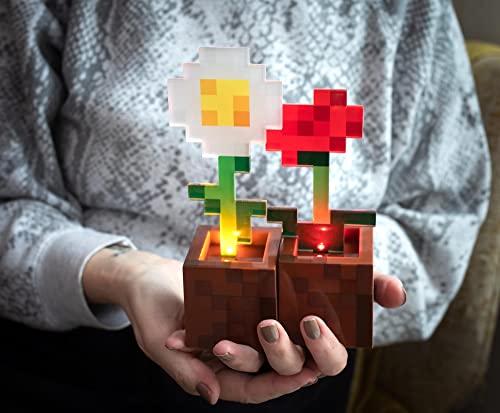 Minecraft Daisy and Poppy Flower Pot Mood Lights, Set of 2 | Nightstand Table Lamp with LED Light for Bedroom, Desk, Living Room | Home Decor Room Essentials | Video Game Gifts And Collectibles