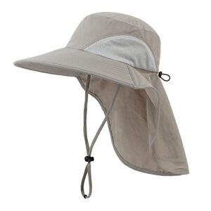 Home Prefer Outdoor UPF50+ Sun Hat Wide Brim Mesh Fishing Hat with Neck Flap (Light Gray)