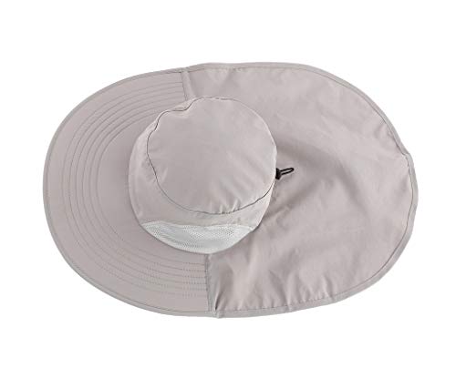 Home Prefer Outdoor UPF50+ Sun Hat Wide Brim Mesh Fishing Hat with Neck Flap (Light Gray)