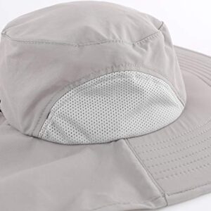 Home Prefer Outdoor UPF50+ Sun Hat Wide Brim Mesh Fishing Hat with Neck Flap (Light Gray)