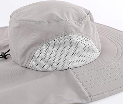 Home Prefer Outdoor UPF50+ Sun Hat Wide Brim Mesh Fishing Hat with Neck Flap (Light Gray)