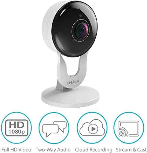 D-Link 1080p Wi-Fi Indoor Security Camera, Full HD 137-degree Wide Angle Wi-Fi Camera, Cloud Recording, Two-way Audio, Motion Detection, Night Vision, Compatible with Alexa (DCS-8300LH) (Renewed)