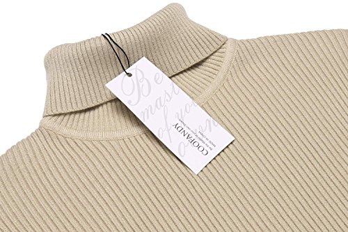 COOFANDY Mens Ribbed Slim Fit Knitted Pullover Turtleneck Sweater Khaki