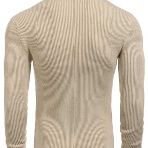 COOFANDY Mens Ribbed Slim Fit Knitted Pullover Turtleneck Sweater Khaki