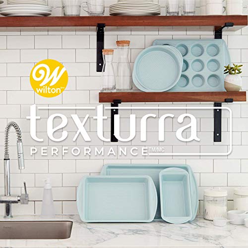 Wilton Texturra Performance Non-Stick Bakeware Baking Pans Set - Versatile Baking Set with Unique Texture to Encourage Airflow for Even Heating, Blue, 7-Piece