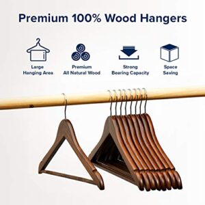 HOUSE DAY Premium Wooden Hangers High Grade Coat Hangers Wood Clothes Hangers Smooth Finish Wood Hangers for Closet Heavy Duty Hangers Suit Hangers for Clothes, Walnut, Jacket, Shirt, Tank Top, Dress