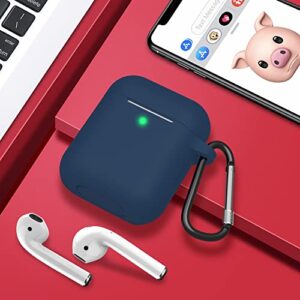 SATLITOG AirPods Case Cover with Secure Lock Keychain, Protective Silicone Cover Compatible with Apple AirPods 2nd & 1st Charging Case - Dark Blue