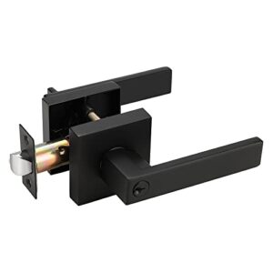 probrico entry door levers matte black with same keys, heavy duty hardware for exterior front and back door,lockable, keyed entrance lock,universal handling,transitional style