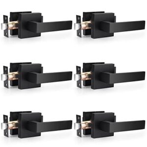 probrico 6 pack| matte black passage levers for hall and closet, square heavy duty interior keyless door handles, reversible for left right sided doors