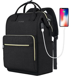 ytonet 15 laptop backpack for women, school anti-theft business travel bookbag with usb charging port, water resistant slim college computer bag for girl women men, black