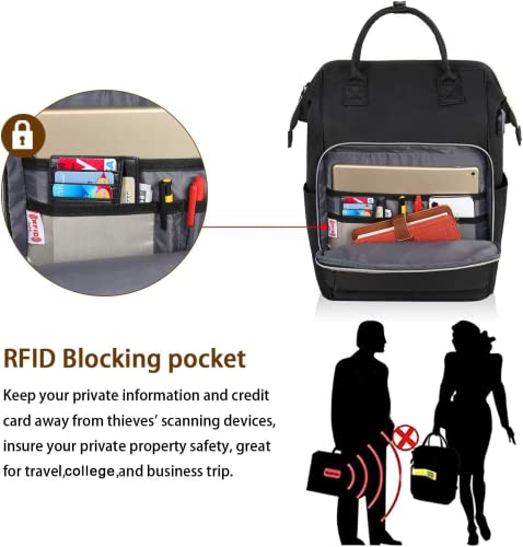 Ytonet 15 Laptop Backpack for Women, School Anti-Theft Business Travel Bookbag with USB Charging Port, Water Resistant Slim College Computer Bag for Girl Women Men, Black