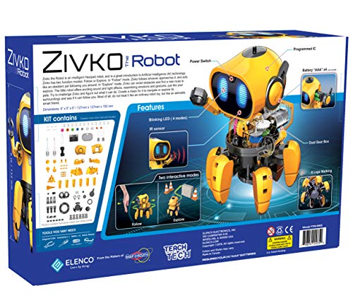Elenco Teach Tech “Zivko The Robot”, Interactive A/I Capable Robot with Infrared Sensor, STEM Learning Toys for Kids 10+, includes Assembly Parts