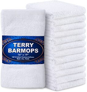 green lifestyle terry kitchen bar mops kitchen towel 12 pack, pure cotton white dish cloths, rags, restaurant cleaning towels ring spun 100% cotton, 16x19 inches