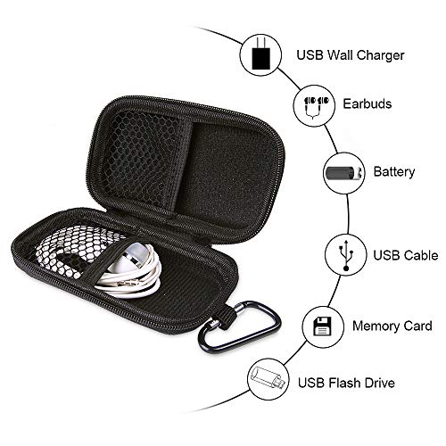 Portable Hard EVA Case, Hootek Protective Hard Shell Travel Carrying Case Bag with Dual Zipper and Metal Carabiner for MP3 Players, USB Cable, Earphones, Memory Cards, U Disk, Lens Filter, Keys, Coins