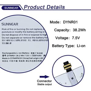 SUNNEAR DYNR01 38.2Wh Tablet Battery Replacement for Microsoft Surface Pro 4 1724 12.3'' Series Tablet Computer G3HTA027H 5087mAh 7.5V