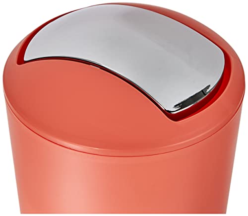 WENKO, Garbage Bin with Swing Lid, Bathroom Trash Can, Waste Basket for Small Spaces, Bedroom, Office, Guest Toilet,1.7 gal, Coral, 7.68 x 7.68 x 12.2 in, 6,5 L