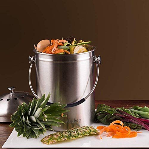 Abakoo 1.6 Gallon Compost Bin Indoor Countertop Kitchen Composter Bin 304 Stainless Steel Waste Pail Kitchen Bin Pail - Includes 4 Filters