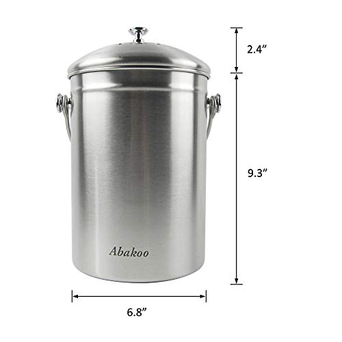 Abakoo 1.6 Gallon Compost Bin Indoor Countertop Kitchen Composter Bin 304 Stainless Steel Waste Pail Kitchen Bin Pail - Includes 4 Filters