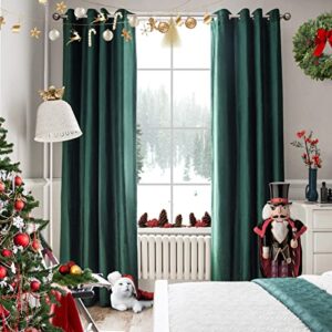 melodieux 100% blackout velvet curtains for bedroom living room - super soft - thermal insulated drapes with black liner, 52 by 84 inch, green (2 panels)