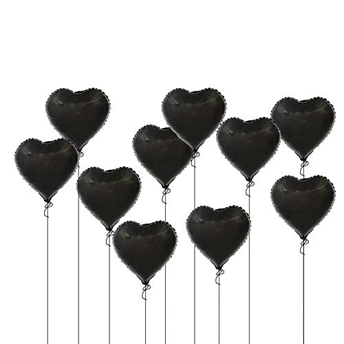 10pcs Foil Heart Helium Balloon 18" Heart Aluminum Foil Balloons Party Wedding Birthday Decor(Black)