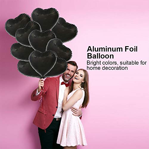 10pcs Foil Heart Helium Balloon 18" Heart Aluminum Foil Balloons Party Wedding Birthday Decor(Black)