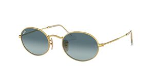 ray-ban rb3547 oval sunglasses, gold/blue gradient grey, 51 mm