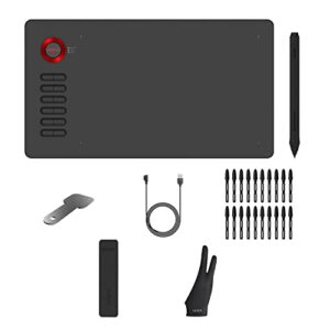 Drawing Tablet, VEIKK A15 10x6 inch Drawing Pad with 12 Shortcut Keys, 8192 Levels of Pressure and Battery-Free Pen, 20 Additional Nibs, Graphic Tablet for Win/Mac/Linux/Android OS （Red）