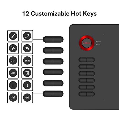 Drawing Tablet, VEIKK A15 10x6 inch Drawing Pad with 12 Shortcut Keys, 8192 Levels of Pressure and Battery-Free Pen, 20 Additional Nibs, Graphic Tablet for Win/Mac/Linux/Android OS （Red）