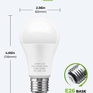 3 Way Light Bulbs, LOHAS 3 Way LED Light Bulbs 50 100 150W Equivalent, Daylight White 5000K, Three Way A19 Light Bulbs, E26 Base LED Bulbs for Desk Lamps, Floor Lamps, Table Lamps, 2 Pack