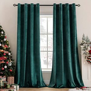 miulee dark green velvet curtains for christmas room darkening blackout solid emerald curtains thermal insulated soundproof curtains/drapes/panels for living room bedroom 52 x 72 inch 2 panels