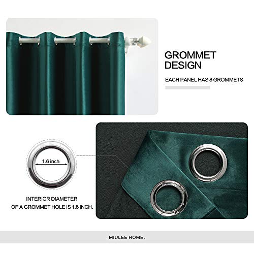 MIULEE Dark Green Velvet Curtains for Christmas Room Darkening Blackout Solid Emerald Curtains Thermal Insulated Soundproof Curtains/Drapes/Panels for Living Room Bedroom 52 x 72 Inch 2 Panels