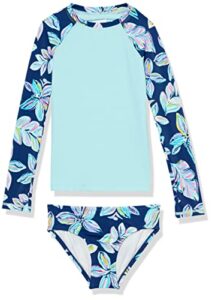 kanu surf girls' long sleeve rashguard upf 50+ two piece swim set, charlotte navy, 12