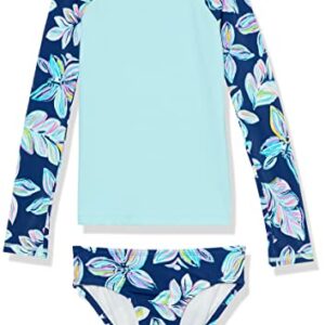 Kanu Surf Girls' Long Sleeve Rashguard UPF 50+ Two Piece Swim Set, Charlotte Navy, 12
