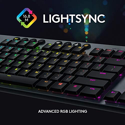 Logitech G815 LIGHTSYNC RGB Mechanical Gaming Keyboard with Low Profile GL Tactile key switch, 5 programmable G-keys, USB Passthrough, dedicated media control - Tactile