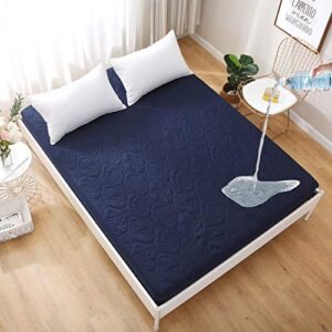 dushow california king mattress protector waterproof quilted mattress pad cover fitted sheet style 18" deep pocket navy blue