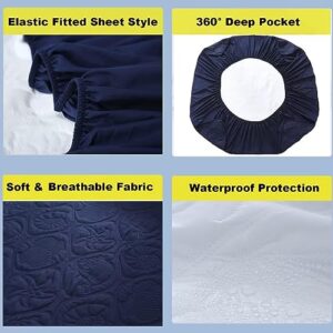 DuShow California King Mattress Protector Waterproof Quilted Mattress Pad Cover Fitted Sheet Style 18" Deep Pocket Navy Blue