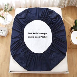DuShow California King Mattress Protector Waterproof Quilted Mattress Pad Cover Fitted Sheet Style 18" Deep Pocket Navy Blue