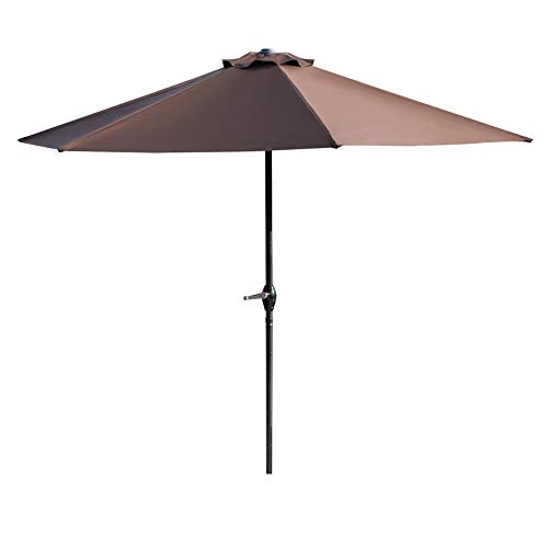 LOKATSE HOME Table Outdoor Market Patio Umbrella with Crank 9 Feet 6Ribs, Brown-Small