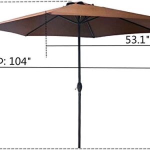 LOKATSE HOME Table Outdoor Market Patio Umbrella with Crank 9 Feet 6Ribs, Brown-Small