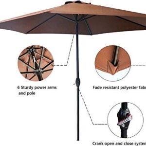 LOKATSE HOME Table Outdoor Market Patio Umbrella with Crank 9 Feet 6Ribs, Brown-Small