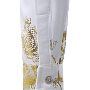 ZEROYAA Mens Hipster 3D Golden Rose Floral Printed Slim Fit Long Sleeve Button Down Dress Shirts ZZCL22 White Medium