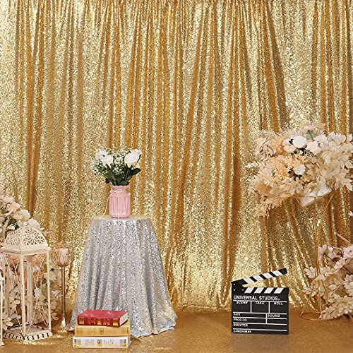 Gold Sequin Backdrop Curtain, 10Ft x 10Ft Golden Glitter Photography Background Curtains, Sequence Xmas Thanksgiving Backdrop Drapes for Wedding Party Festival Decor